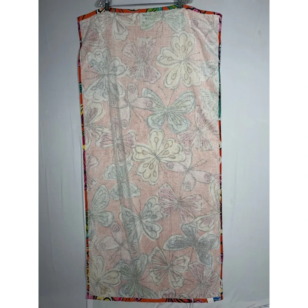 Mainstays Butterfly Beach Towel Orange Pink Blue 100% Cotton Retro Fairy 27